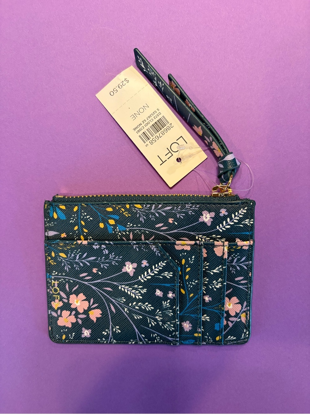 LOFT Floral Cardholder Wristlet in Teal with Pink & Yellow Accents
